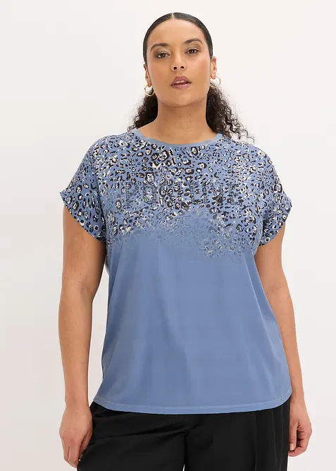 Maglia con inserto in tessuto e strass, bonprix