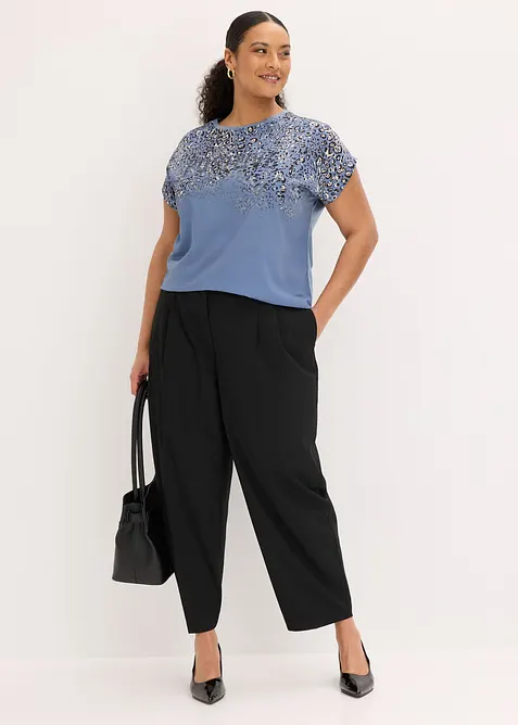 Maglia con inserto in tessuto e strass, bonprix