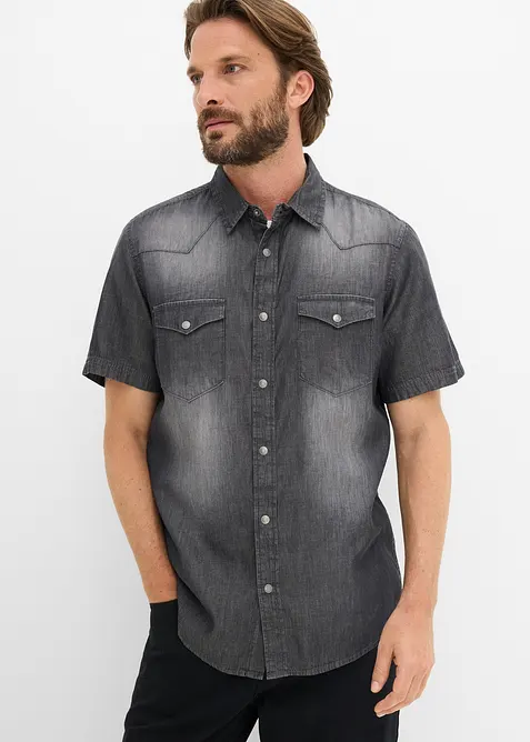 Camicia a maniche corte in jeans di puro cotone biologico, slim fit, bonprix