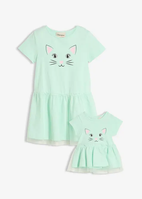 Abito in jersey e abito da bambola in puro cotone biologico (set 2 pezzi), bonprix