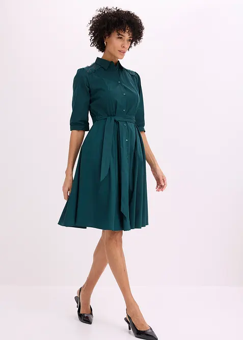 Abito chemisier con pizzo e fusciacca, bonprix