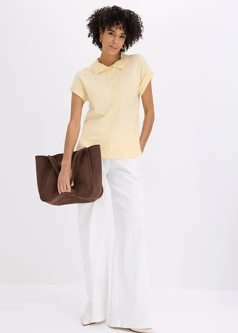 Maglione polo a maniche corte in misto cotone, bonprix