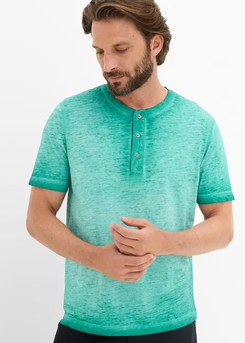 Maglia serafino a maniche corte  in puro cotone biologico effetto lavato, bonprix