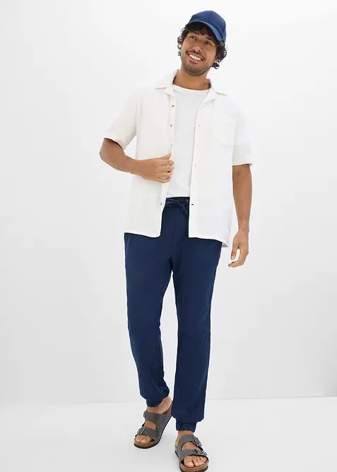 Pantaloni in mussola di puro cotone con elastico in vita regular fit, tapered, bonprix