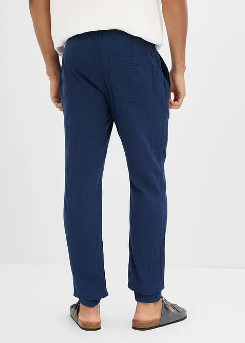 Pantaloni in mussola di puro cotone con elastico in vita regular fit, tapered, bonprix