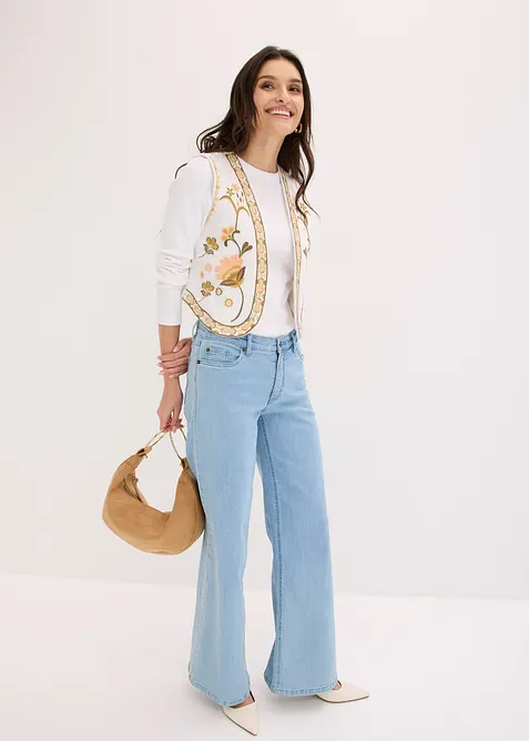 Gilet ricamato in misto lino vaporoso, bonprix