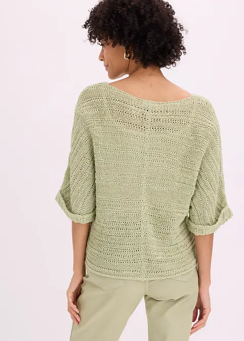 Maglione a mezze maniche in filato a fettuccia, bonprix