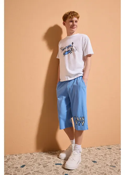 T-shirt loose fit e pantaloni corti in jersey di puro cotone biologico (set 2 pezzi), bonprix