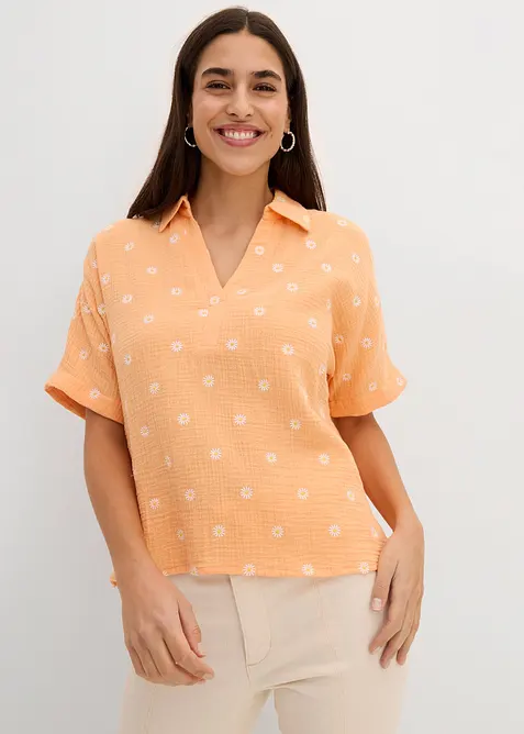 Blusa a maniche corte in mussola leggera, bonprix