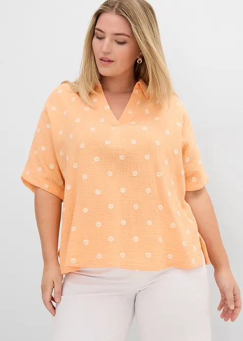 Blusa a maniche corte in mussola leggera, bonprix