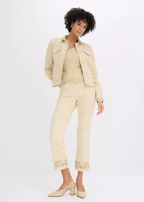 Pantaloni in twill con ricami, bonprix