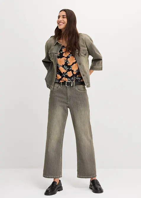 Jeans cropped wide leg, vita alta, bonprix