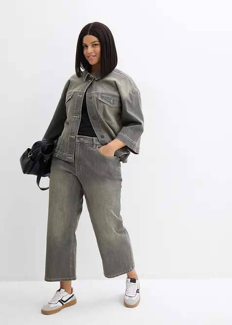 Jeans cropped wide leg, vita alta, bonprix