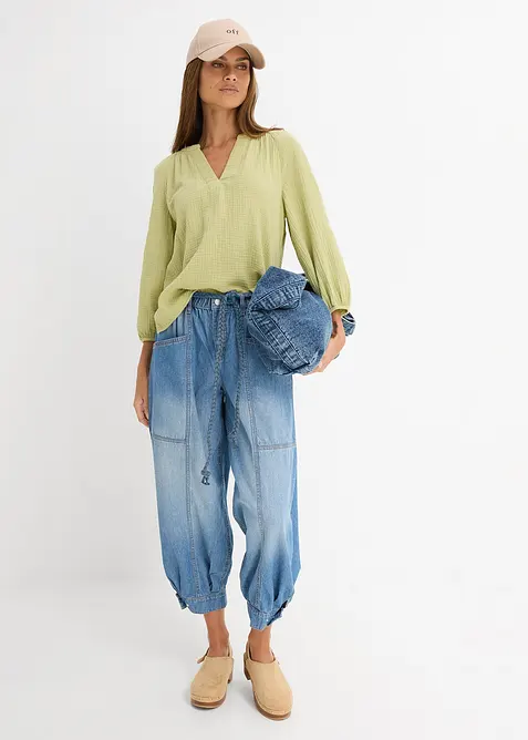 Jeans barrel con elastico in vita, vita media, bonprix