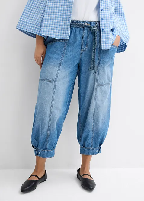 Jeans barrel con elastico in vita, vita media, bonprix