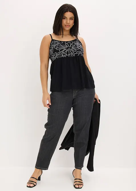 Top con spalline sottili e ricamo, bonprix