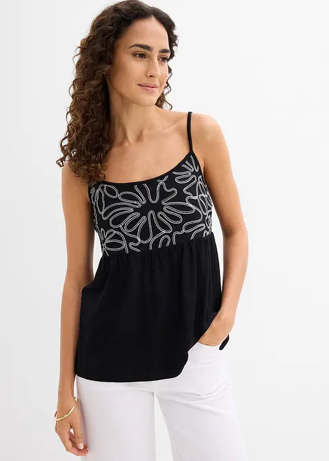 Top con spalline sottili e ricamo, bonprix