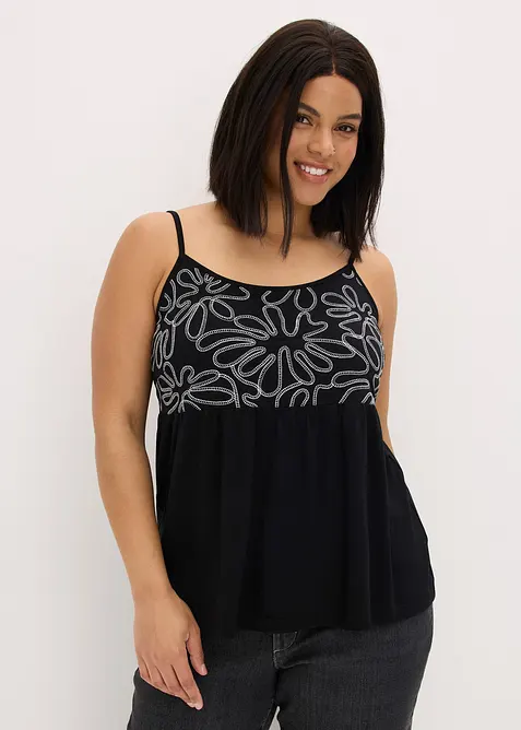 Top con spalline sottili e ricamo, bonprix