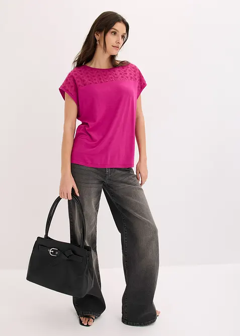 Maglia con inserto in pizzo di misto viscosa morbido, bonprix