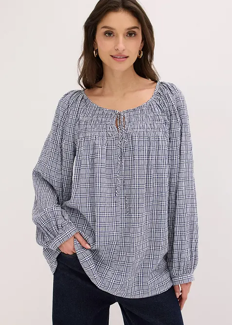 Blusa a quadretti in seersucker, bonprix
