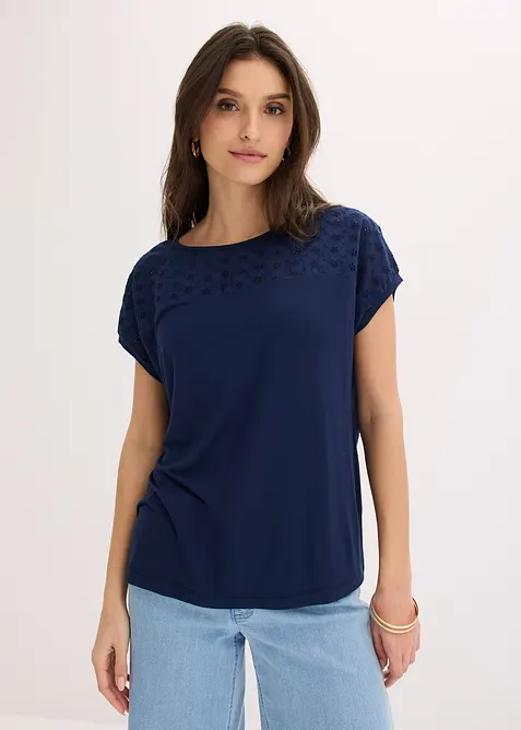 Maglia con inserto in pizzo di misto viscosa morbido, bonprix