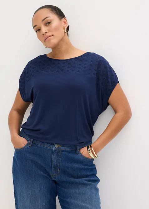 Maglia con inserto in pizzo di misto viscosa morbido, bonprix