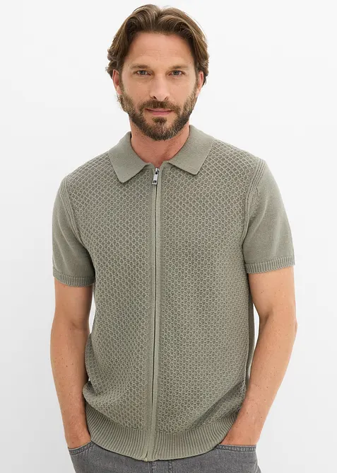 Polo in maglia di puro cotone con cerniera, bonprix
