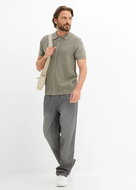 Polo in maglia di puro cotone con cerniera, bonprix