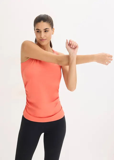 Top per sport con arricciatura, ad asciugatura rapida, bonprix