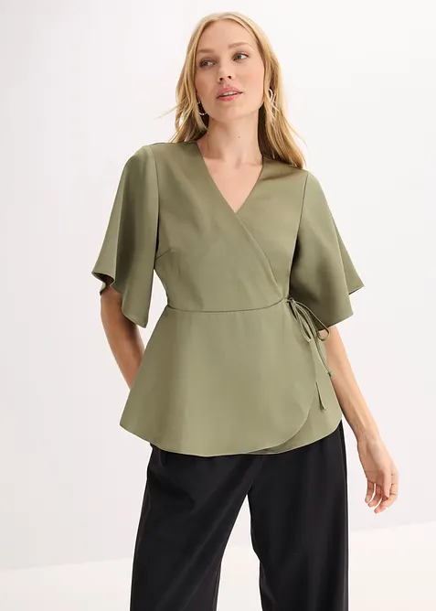 Blusa in satin con scollatura profonda, bonprix