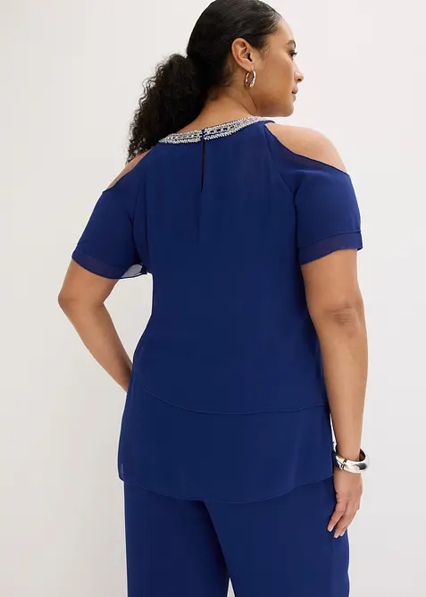 Blusa in chiffon fine con perline applicate, bonprix