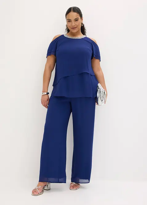 Blusa in chiffon fine con perline applicate, bonprix