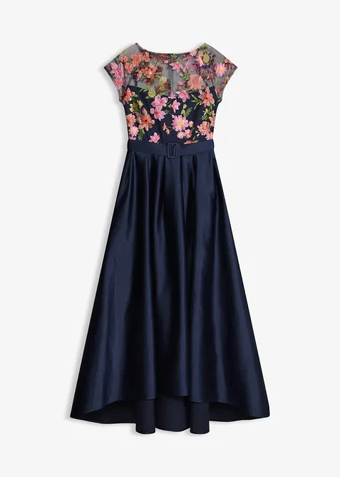 Abito lungo in satin lucido con pizzo, bonprix