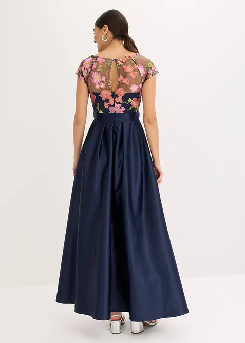 Abito lungo in satin lucido con pizzo, bonprix