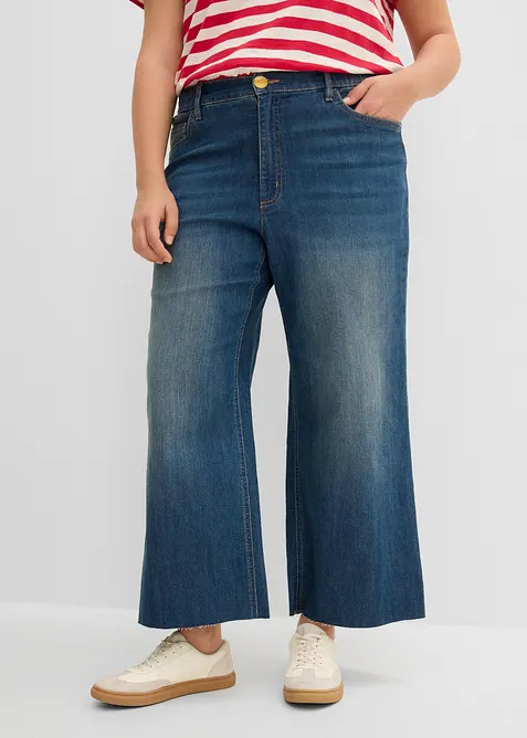 Jeans cropped wide leg, vita alta, bonprix
