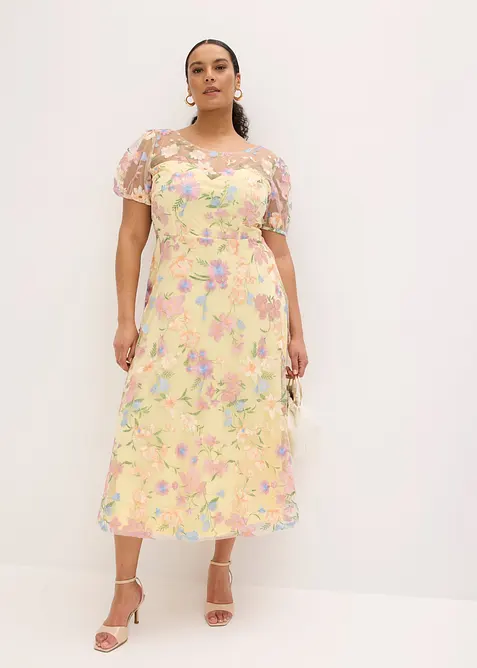 Abito con pizzo e ricami floreali, bonprix