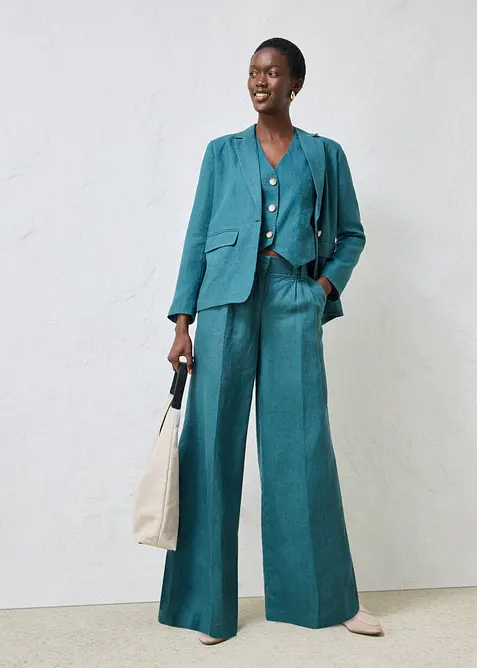 Pantaloni con pinces in puro lino, bonprix