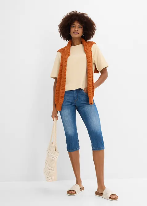 Jeans capri slim, vita media, bonprix