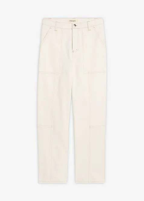 Pantaloni cropped in twill di misto cotone elasticizzato, bonprix