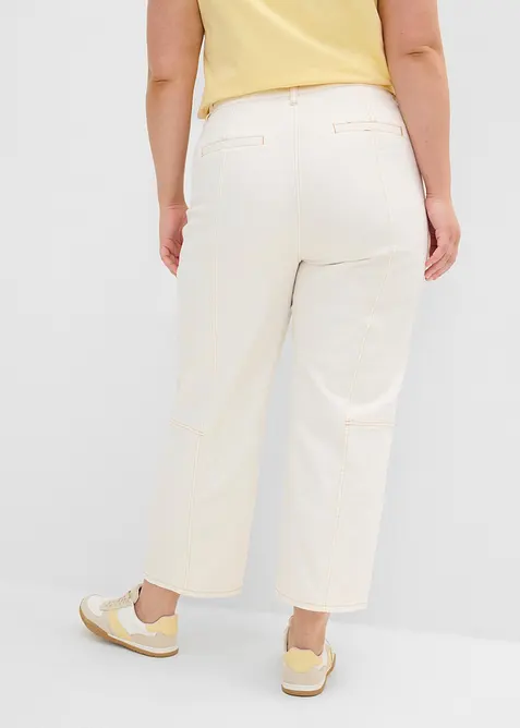 Pantaloni cropped in twill di misto cotone elasticizzato, bonprix