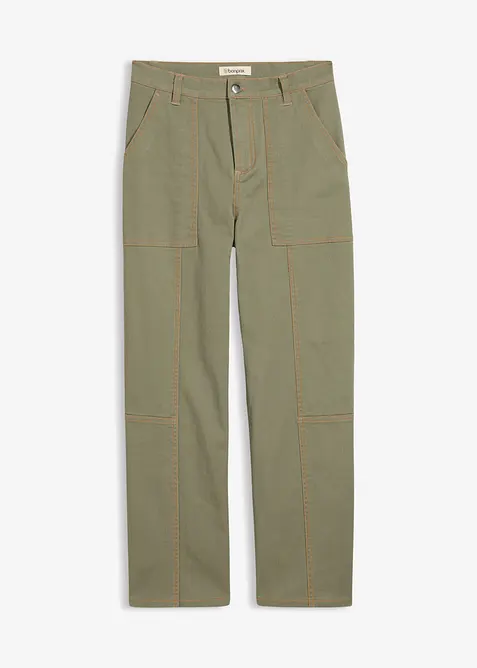 Pantaloni cropped in twill di misto cotone elasticizzato, bonprix