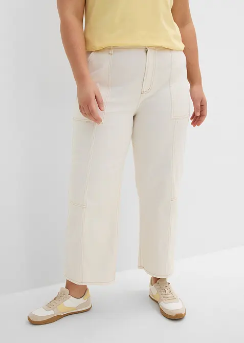 Pantaloni cropped in twill di misto cotone elasticizzato, bonprix
