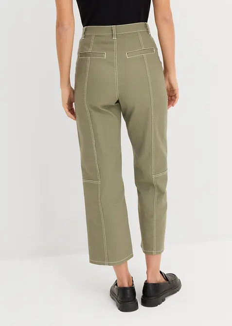 Pantaloni cropped in twill di misto cotone elasticizzato, bonprix