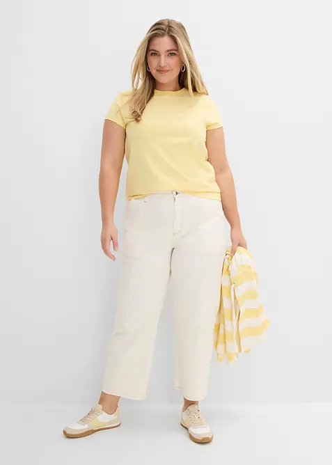 Pantaloni cropped in twill di misto cotone elasticizzato, bonprix