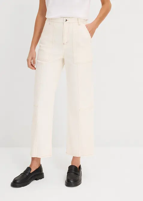 Pantaloni cropped in twill di misto cotone elasticizzato, bonprix