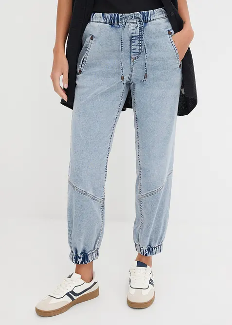 Jogger di jeans elasticizzati, vita media, bonprix