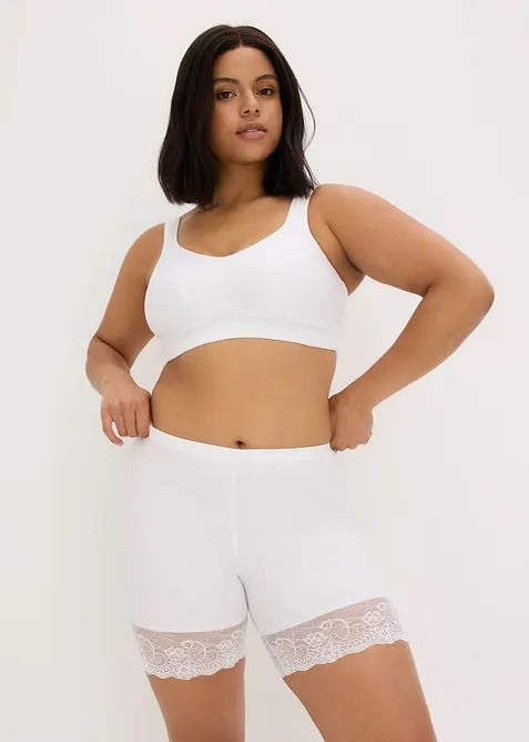 Pantaloncini anti-sfregamento in poliammide rinfrescante con bordo in pizzo sulla gamba, bonprix