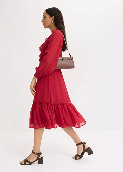 Abito in chiffon con pizzo e volant, bonprix