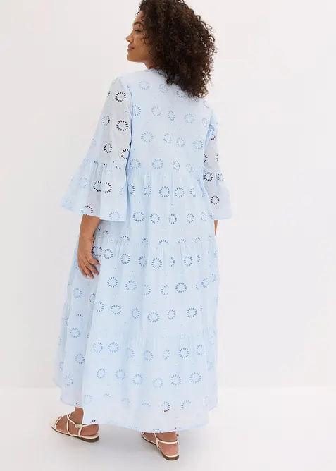 Abito lungo in puro cotone con ricami traforati, bonprix