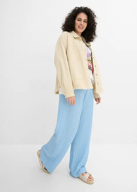 Pantaloni larghi in cr&ecirc;pe operato con elastico in vita, bonprix